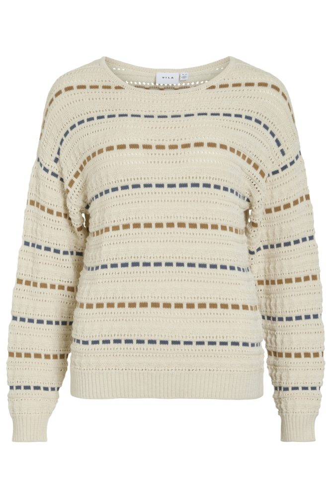 VIMARIAN O-NECK POINTELLE STRIPE KN 14108223 Birch/BIRCH/VINTAGE INDIGO